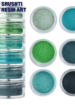 Pearl mica powder colours ranging from light mint green to deep teal and dark forest green.