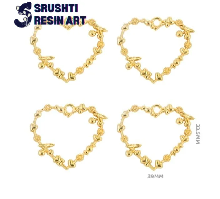 Designer Golden Heart Bezel for Pendant (5 pcs)