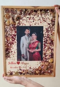 wedding garland preservation in resin teakwood frames