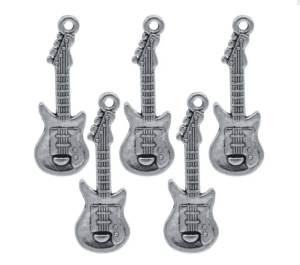 Metal Craft Charms – Guitar Design (5 Pcs) | MC-3143 | 3CM Each (Silver)