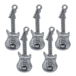 Metal Craft Charms – Guitar Design (5 Pcs) | MC-3143 | 3CM Each (Silver)