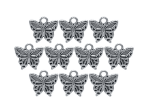 Metal Craft Charms 10 Pcs Butterfly (Silver Colour 1.5 CM Wide)