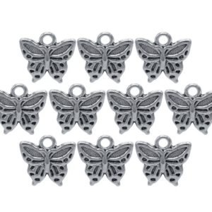 Metal Craft Charms 10 Pcs Butterfly (Silver Colour 1.5 CM Wide)