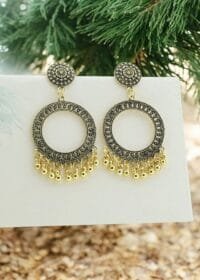 Oxidized Gold Jhumka Bezel Round