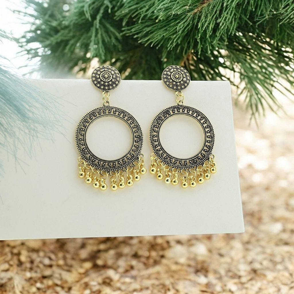 Oxidized Gold Jhumka Bezel Round