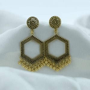 Oxidized Gold Jhumka Design 16 Hexagon