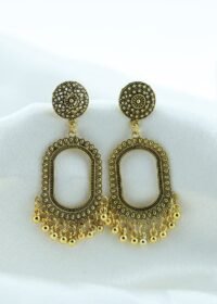 Oxidized Gold Jhumka Design Round Corner Rectangular