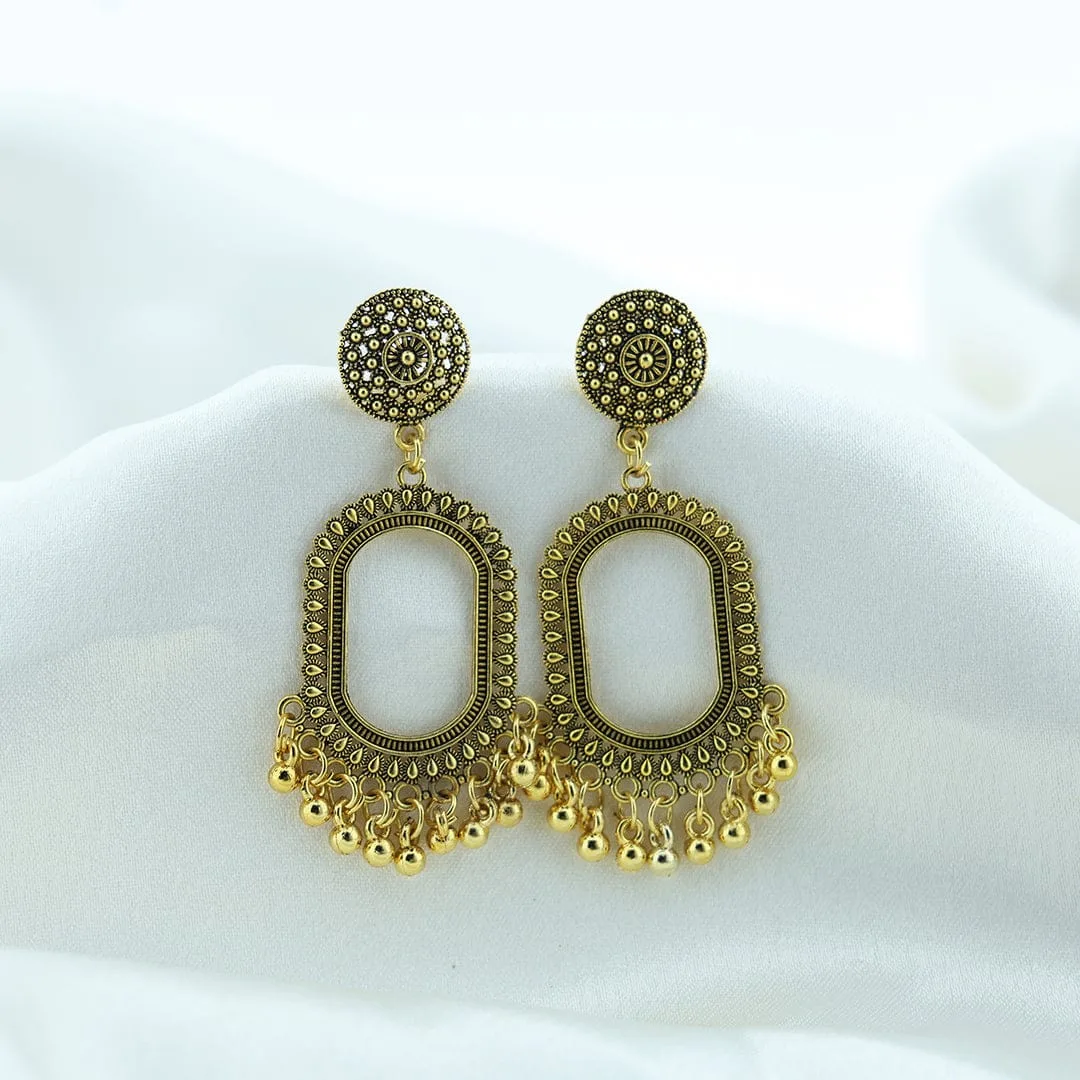 Oxidized Gold Jhumka Design Round Corner Rectangular
