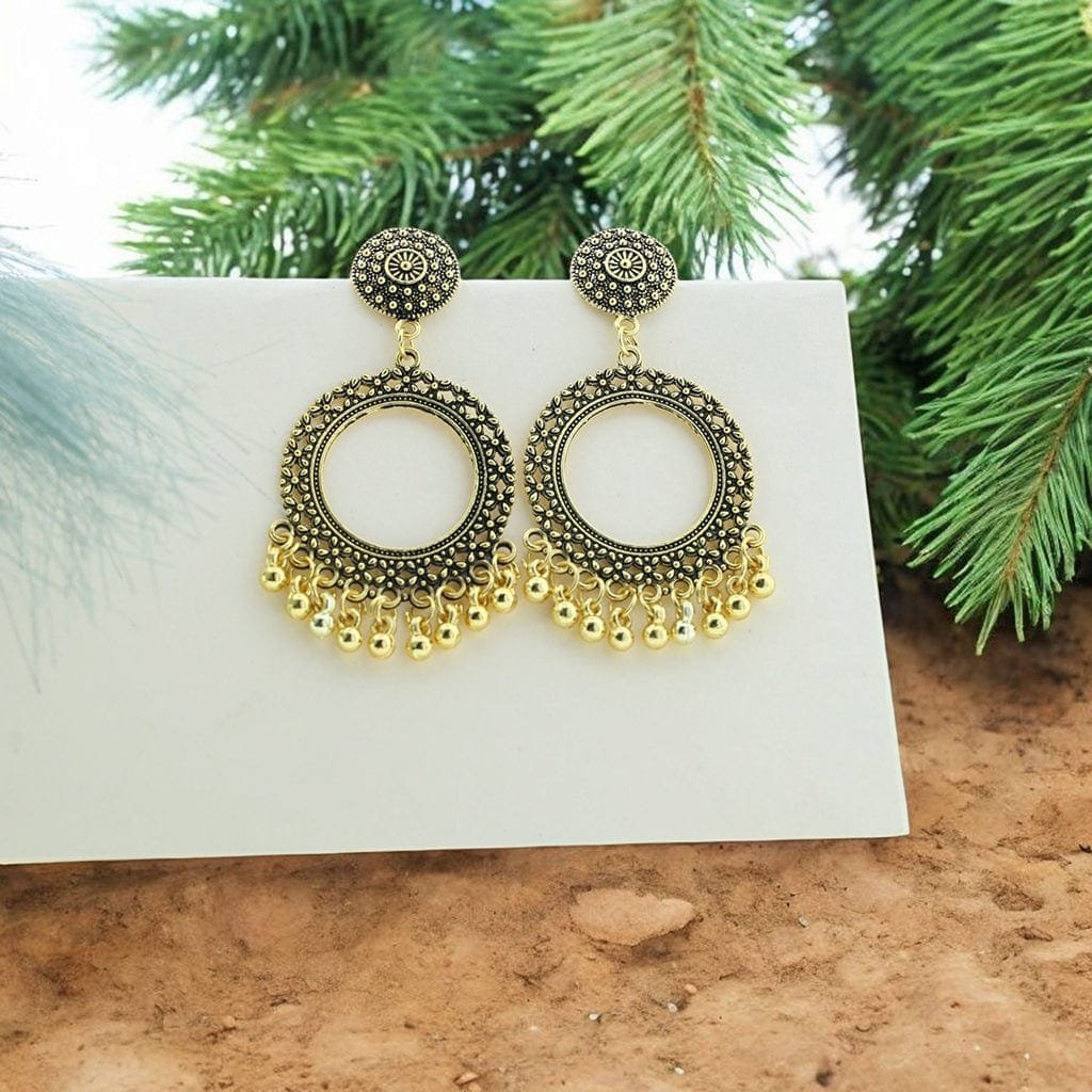 Oxidized Gold Jhumka Round E