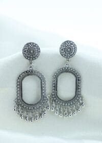 Oxidized Silver Jhumka Rectangular Round Corners