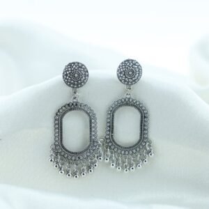 Oxidized Silver Jhumka Rectangular Round Corners