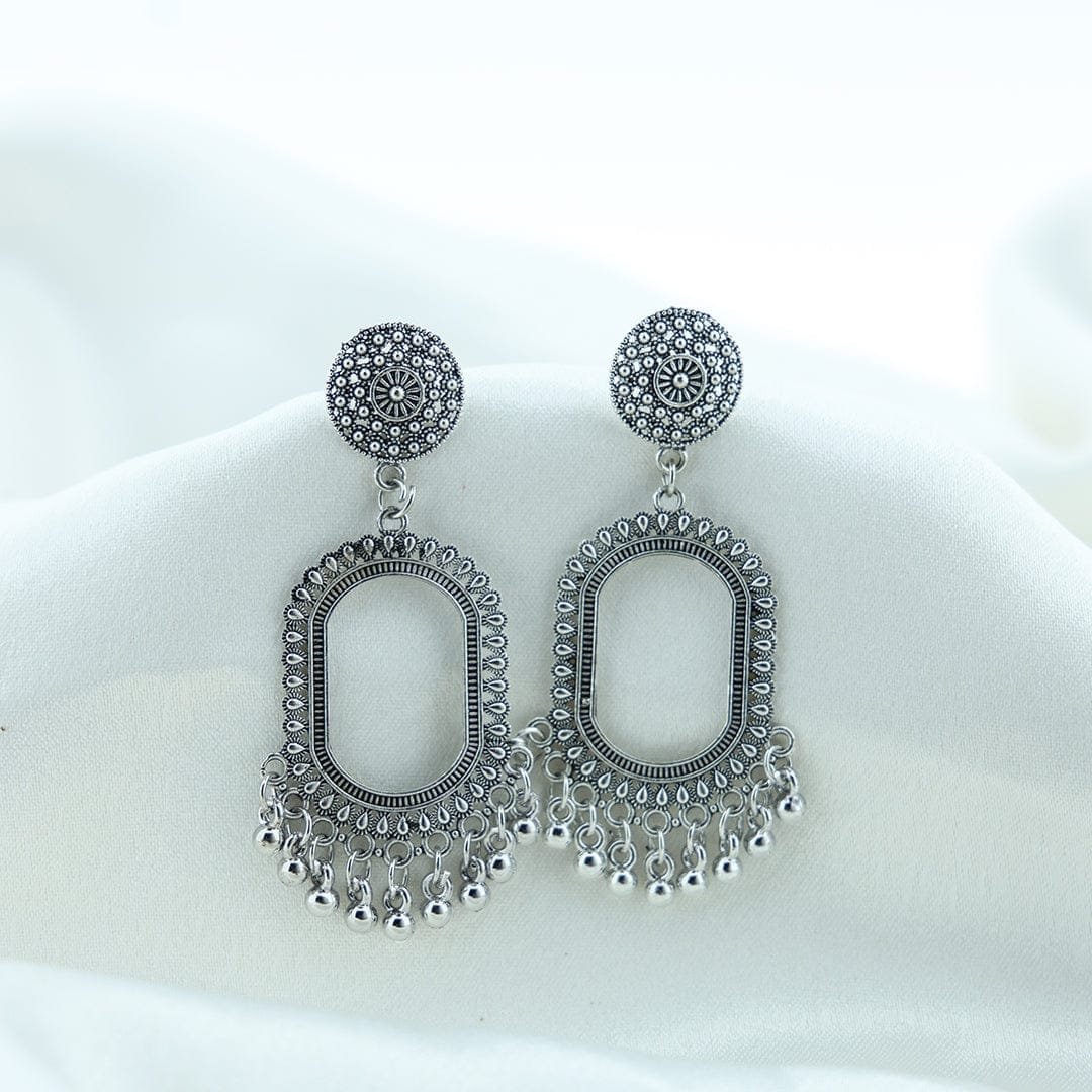 Oxidized Silver Jhumka Rectangular Round Corners
